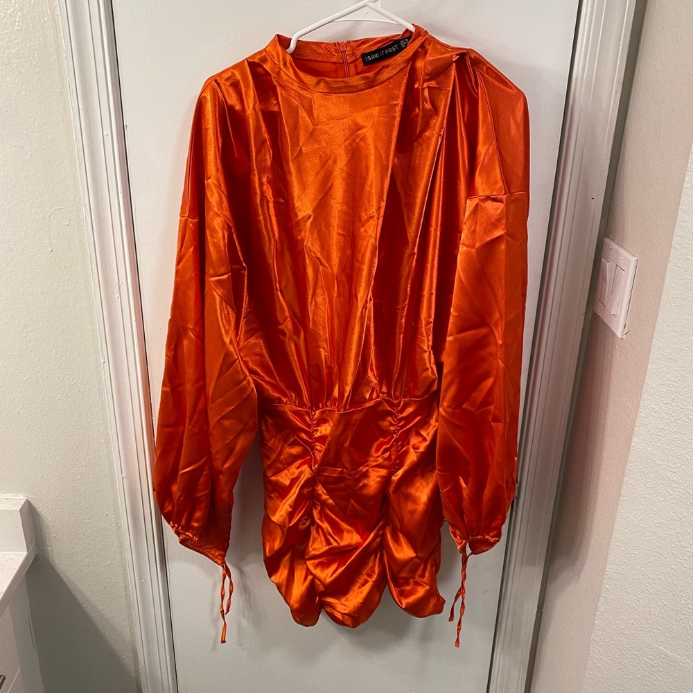 Burnt Orange Ruched Dress